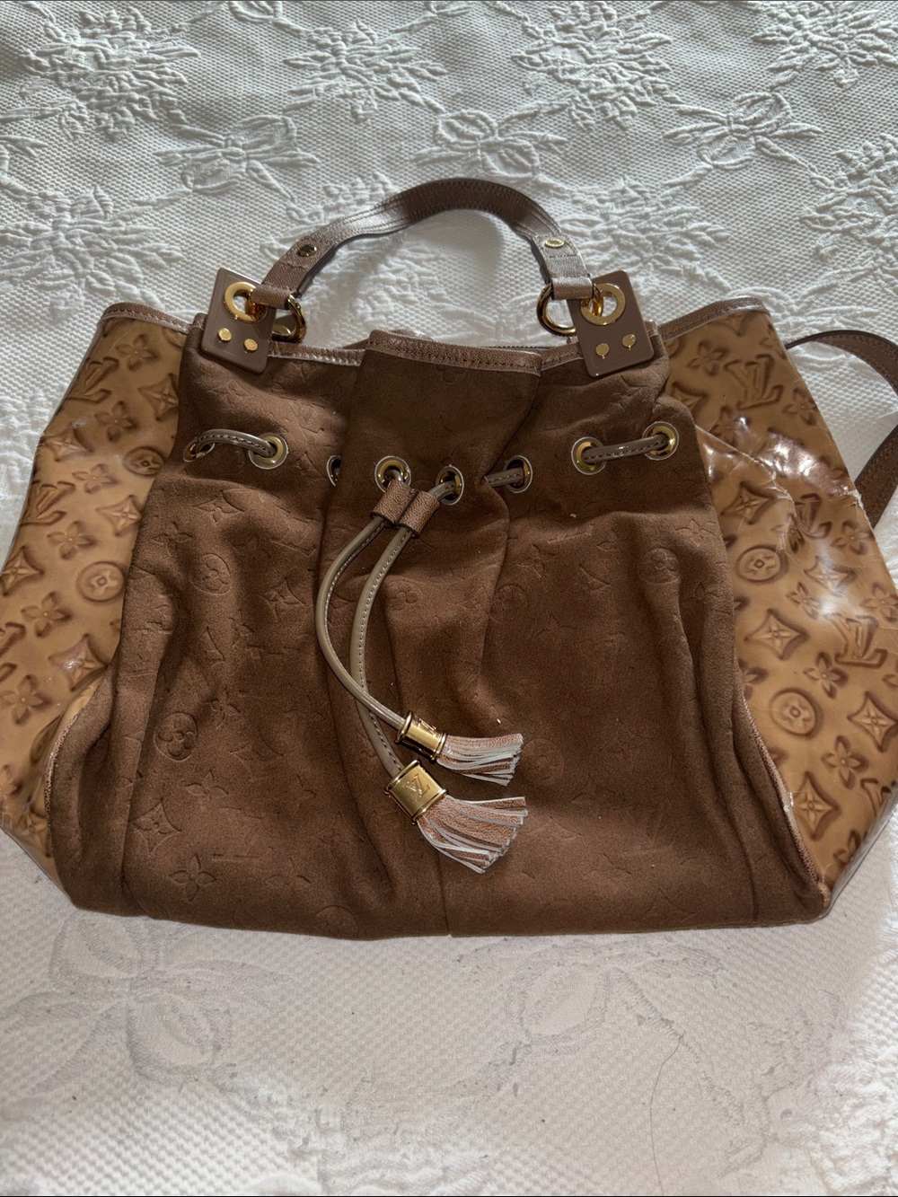 Designer-Inspired Brown Suede Drawstring Women’s Tote